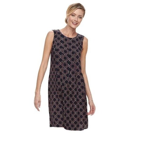 Croft and Barrow Woman Dress Size Large Geometric Pleated Shift Midi Multicolor - Picture 1 of 9